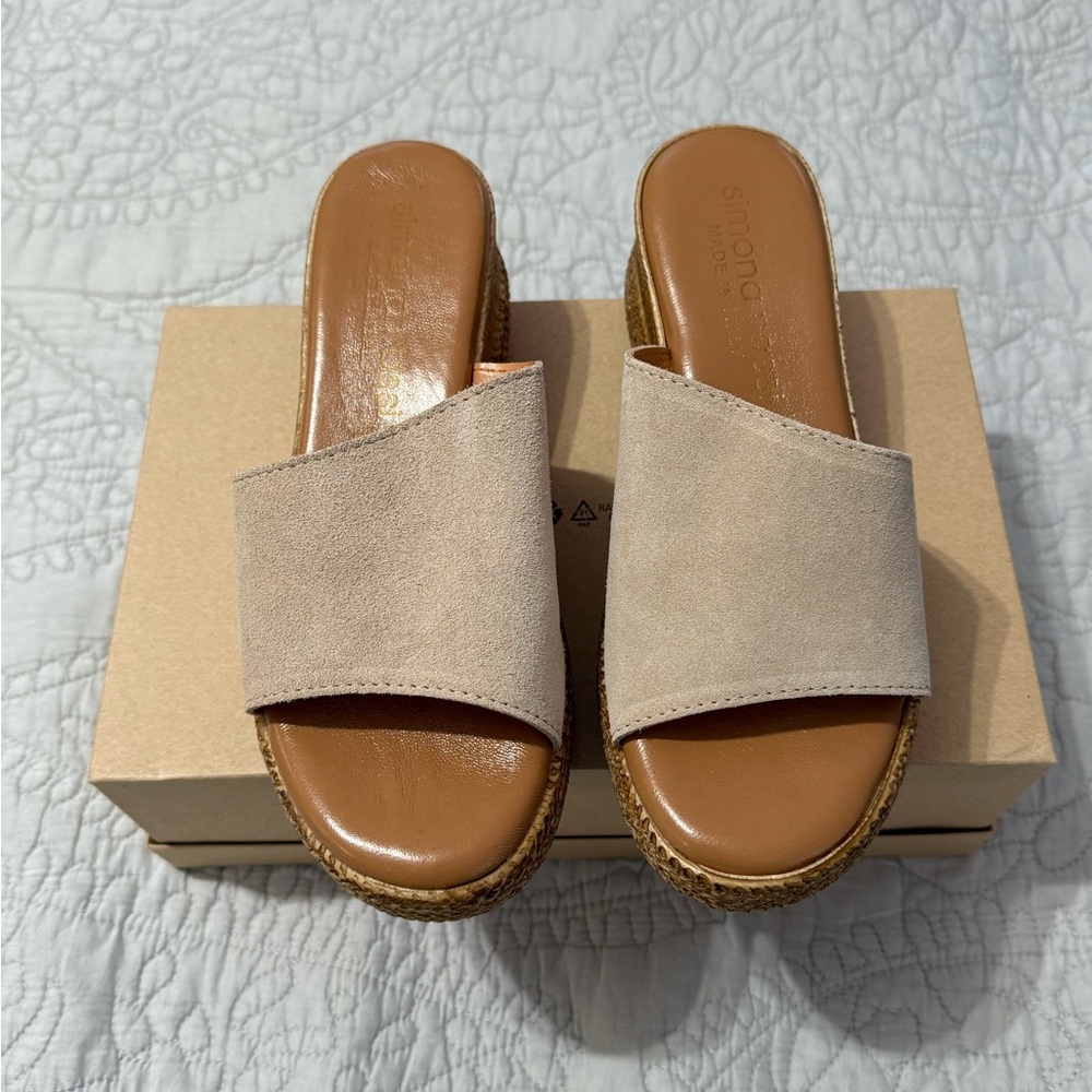 Simona Rossi Women's Tan Slide Wedge Sandals 6.5/37